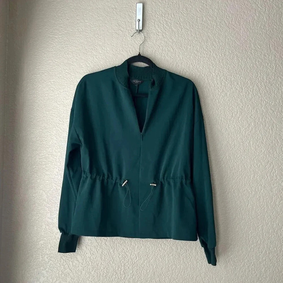 Ted Baker London Bianka Zip-Neck Blouse Size 1 4 Forest Green Mock Neck - Picture 3 of 10